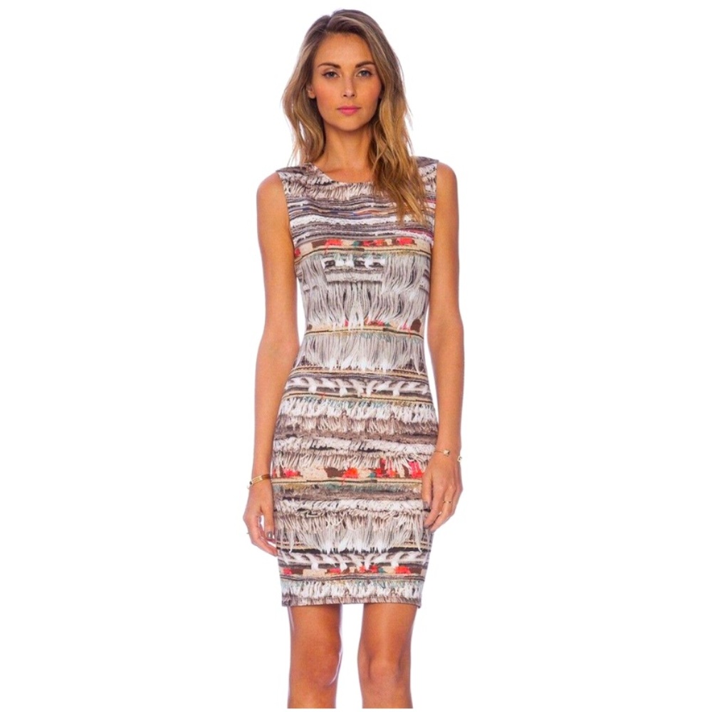 Mara Hoffman Women S Sleeveless Sheath Dress Scuba Printed Fringe Neoprene